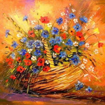 Картина под названием "Flowers in the bask…" - Faria Begam, Подлинное произведение искусства, Акварель
