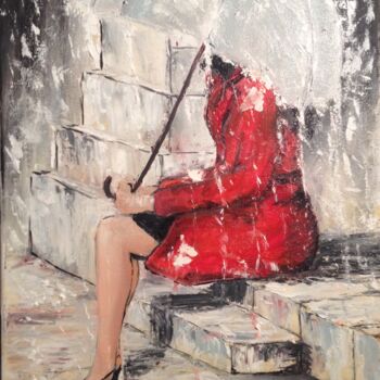 Painting titled "La dame en rouge" by Farid Haddadi, Original Artwork, Oil