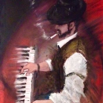 Schilderij getiteld "Le musicien" door Farid Haddadi, Origineel Kunstwerk, Olie