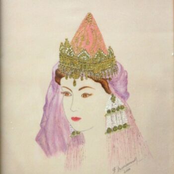 Peinture intitulée "coiffe Tlemcenienne…" par Farida Benmahmoud, Œuvre d'art originale
