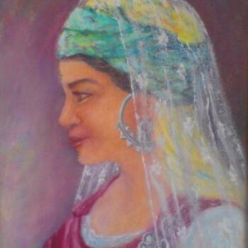 Pintura intitulada "Coiffe Chaouia (pei…" por Farida Benmahmoud, Obras de arte originais