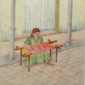 Painting titled "Le métier à broder…" by Farida Benmahmoud, Original Artwork