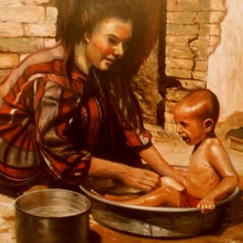 Painting titled "Enfance perdue (4)…" by Faris Al-Rawi, Original Artwork, Oil