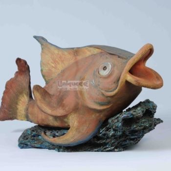 Sculpture titled "Fish" by Farkas Fischhof, Original Artwork, Terra cotta