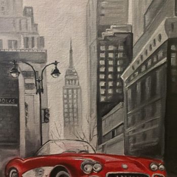 Painting titled "Car Lover, NY, New…" by Elena Farshidi, Original Artwork, Oil Mounted on Wood Stretcher frame