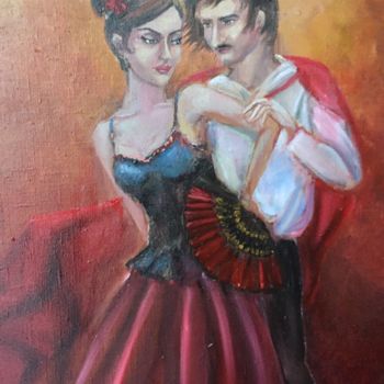 Painting titled "Dancing Couple, Pai…" by Elena Farshidi, Original Artwork, Oil Mounted on Wood Stretcher frame