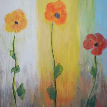 Painting titled "trois fleurs" by Arlette Faure, Original Artwork, Oil