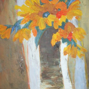 Painting titled "fleurs" by Arlette Faure, Original Artwork, Oil