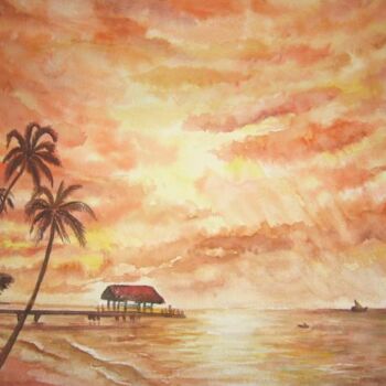 Peinture intitulée "Vacances" par Farnaz Pishro, Œuvre d'art originale, Aquarelle