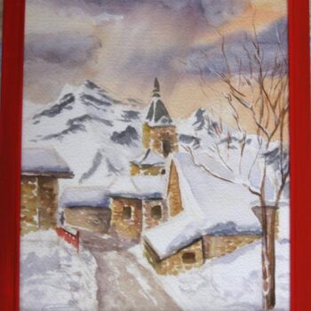 Drawing titled "Paysage de neige" by Farnaz Pishro, Original Artwork, Watercolor