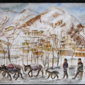 Peinture intitulée "Un village au nord…" par Farnaz Pishro, Œuvre d'art originale, Aquarelle