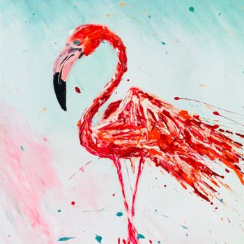 Painting titled "Pink Flamingo" by Ela Vichi, Original Artwork, Acrylic