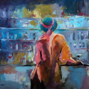 Картина под названием "A lady at the bar" - Faruk Köksal, Подлинное произведение искусства, Акрил