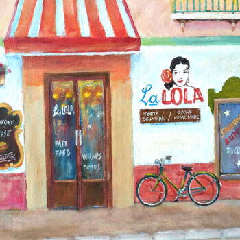 Painting titled "La Lola Cafeteria" by Faruk Köksal, Original Artwork, Acrylic Mounted on Wood Stretcher frame