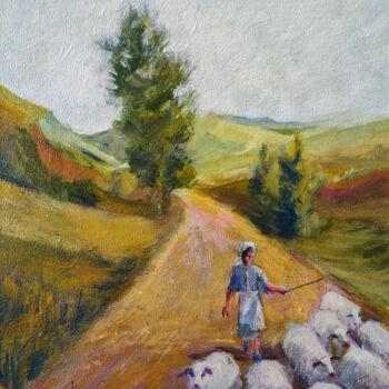 Peinture intitulée "Shepherd girl" par Faruk Köksal, Œuvre d'art originale, Acrylique Monté sur Châssis en bois