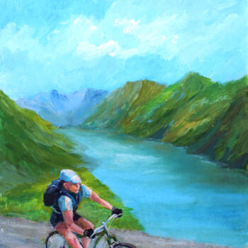 Картина под названием "Mountain Biking in…" - Faruk Köksal, Подлинное произведение искусства, Акрил