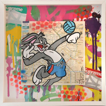 Painting titled "Bugs Bunny" by Fat, Original Artwork, Spray paint Mounted on Wood Stretcher frame