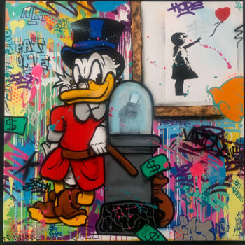 Painting titled "Picsou Banksy Picas…" by Fat, Original Artwork, Acrylic Mounted on Wood Stretcher frame