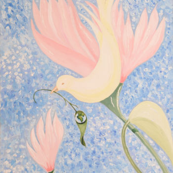 Painting titled "PEACE BIRD" by Fatemeh Ramaji, Original Artwork, Oil