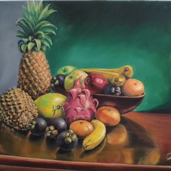 Painting titled "Dragon table" by Fatih Duran, Original Artwork, Oil