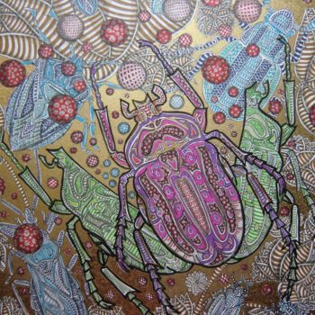 Dibujo titulada "scarabée d'or" por Fatiha El Hadi, Obra de arte original, Tinta
