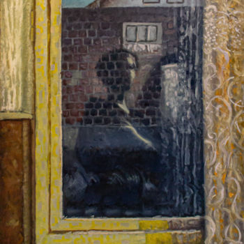 Картина под названием "Selfie in a window" - Fatmir Brezanin, Подлинное произведение искусства, Масло