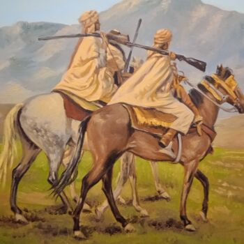 Ζωγραφική με τίτλο "Ridding on horses" από Faudhil Tamine, Αυθεντικά έργα τέχνης, Λάδι