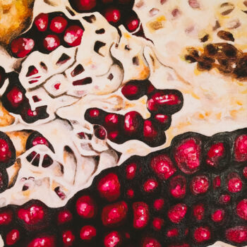 Painting titled "Pomegranate VII" by Faustina, Original Artwork, Oil Mounted on Wood Stretcher frame