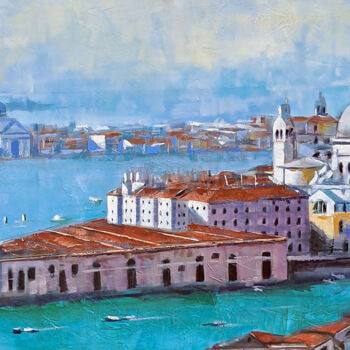 「Venezia punta della…」というタイトルの絵画 Fausto Dipintiによって, オリジナルのアートワーク, オイル ウッドストレッチャーフレームにマウント