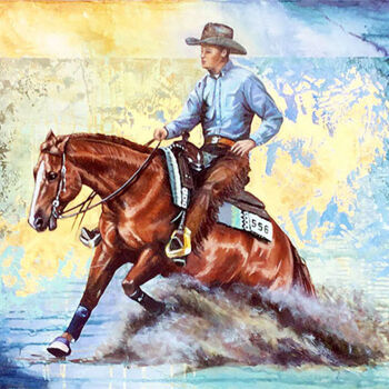 Painting titled "Reining Horses" by Fausto Dipinti, Original Artwork, Oil Mounted on Wood Stretcher frame