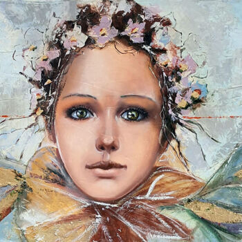 Painting titled "Puttino" by Fausto Dipinti, Original Artwork, Oil Mounted on Wood Stretcher frame