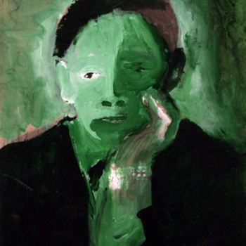 Peinture intitulée "volto in verde" par Fausto Fiato, Œuvre d'art originale, Acrylique