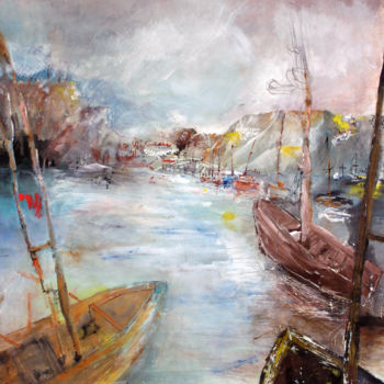 Pittura intitolato "Barche, Paesaggio a…" da Fausto Fiato, Opera d'arte originale, Acrilico