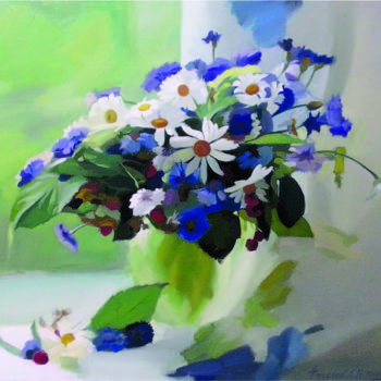 Картина под названием "Bouquet of chamomile" - Faustov Aleksey, Подлинное произведение искусства, Масло