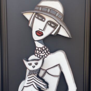 Painting titled "La Parisienne" by Fauve, Original Artwork, Acrylic Mounted on Wood Panel