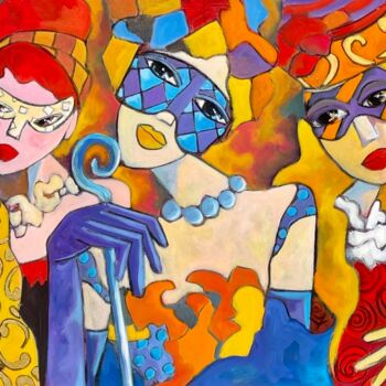 Painting titled "Les Vénitiennes" by Fauve, Original Artwork, Acrylic Mounted on Wood Stretcher frame