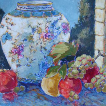 Pintura intitulada "Vase et fruits" por Fauve En Provence, Obras de arte originais