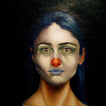 Painting titled "sad clown" by Faycal Er-Ryhani, Original Artwork, Pigments