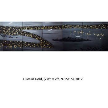 Картина под названием "Lilies in Gold, (lo…" - Faye Zxz, Подлинное произведение искусства, Масло