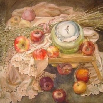 Malerei mit dem Titel "Яблоки" von Marina Fazanova, Original-Kunstwerk, Öl