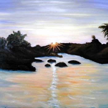 Peinture intitulée "Sur le Nil un soir" par F. Claire, Œuvre d'art originale, Huile