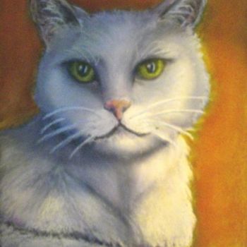 Painting titled "Chat blanc" by F. Claire, Original Artwork, Oil