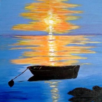 Pittura intitolato "Barque au soleil" da F. Claire, Opera d'arte originale, Olio