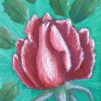 Painting titled "Rose déclose" by F. Claire, Original Artwork, Oil