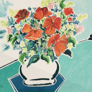 Pintura titulada "Bouquet rouge" por Francis Denis, Obra de arte original, Oleo