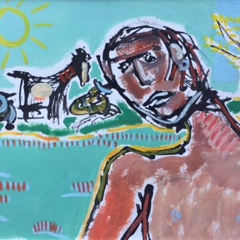Pintura intitulada "jeune berger" por Francis Denis, Obras de arte originais, Tinta