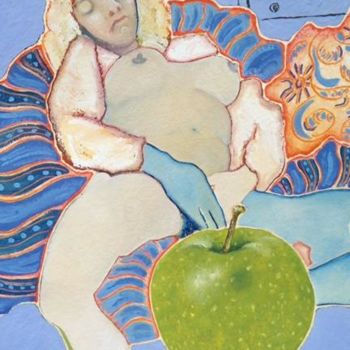 Pintura intitulada "Nu à la pomme" por Francis Denis, Obras de arte originais