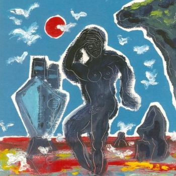 Peinture intitulée "Baigneuse aux mouet…" par Francis Denis, Œuvre d'art originale