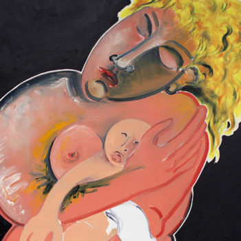 Painting titled "Maternité 2014" by Francis Denis, Original Artwork, Oil