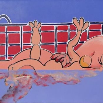 Peinture intitulée "Maternité à la pisc…" par Francis Denis, Œuvre d'art originale, Huile